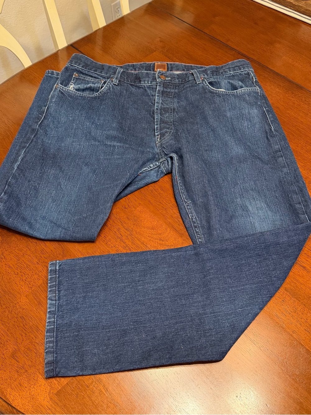 Taylor Stitch Democratic Jeans 38X29 Blue Denim Button Fly Organic Cotton Prep